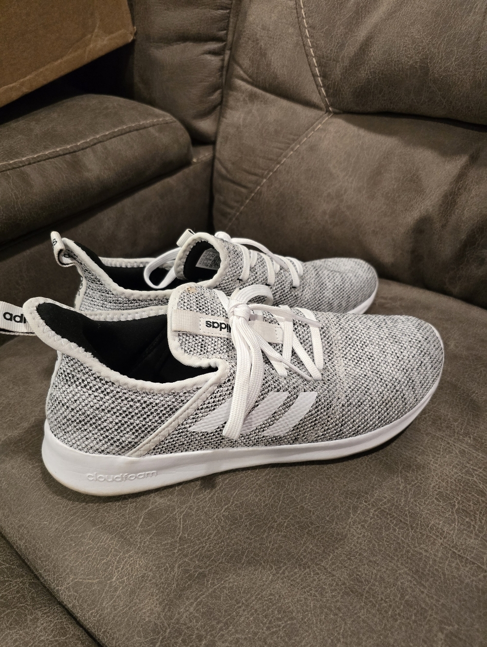 adidas Grey and White Knit Cloudfoam Sneakers